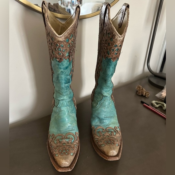 Turquoise Western Leather Boots | Corral - Picture 3 of 5